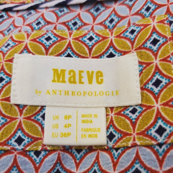 Anthropologie Maeve Midi Dress 4P Carla Yellow Geometric Midi Wrap Tie Waist - Picture 9 of 11